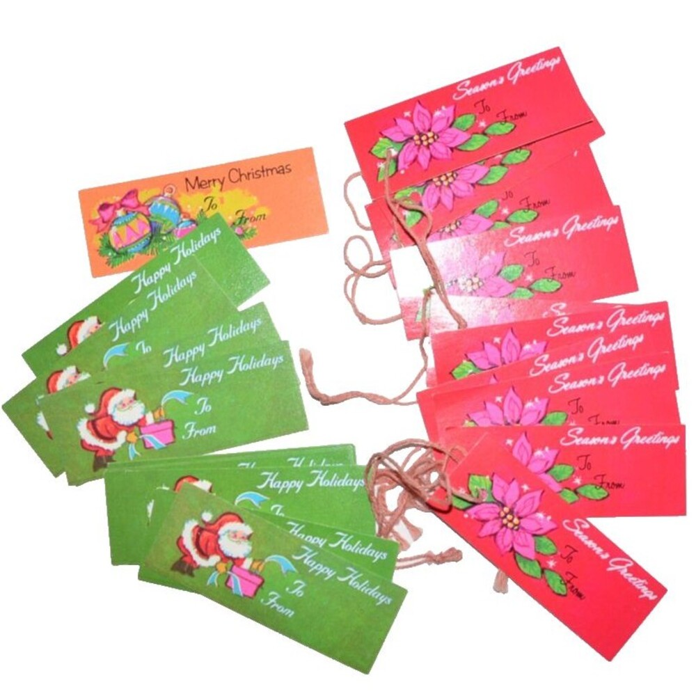 Vtg 60s 70s Christmas Gift Name Present Tags Holiday Assortment Lot Of 25